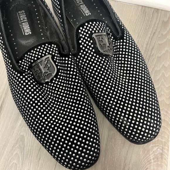 Stacy Adams Loafers Men’s 10 Swagger Black & Silver Studded Slip On Dress - Picture 2 of 6